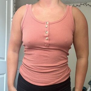 American Eagle XS Rust Full Length Ribbed Henley Tank